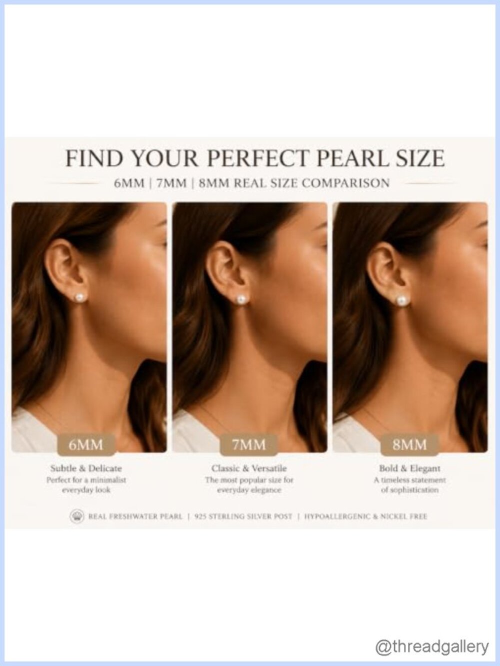 8mm Freshwater Pearl Stud Earrings 925 Sterling Silver Push Back Gift - Picture 3 of 6